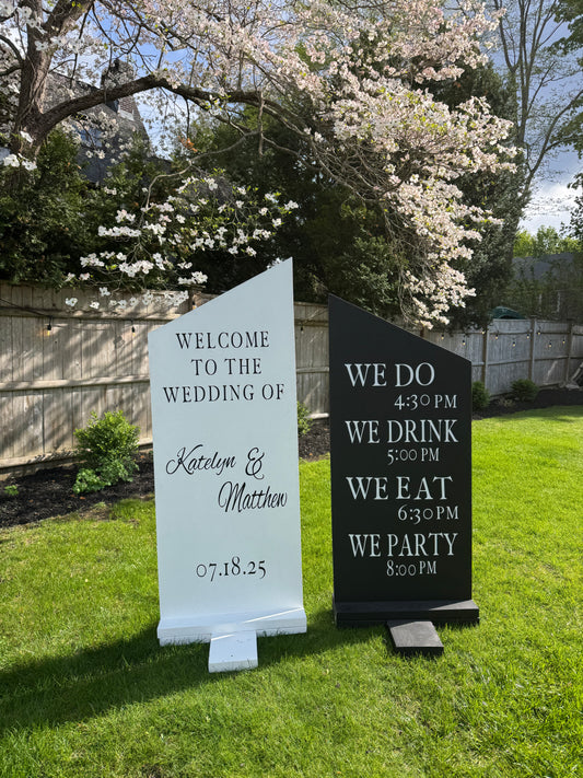Black and White Stanchion Signs